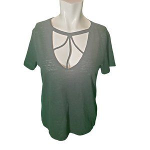 LNA Black Slub Knit Tee Strappy Cutout V-neck Tshirt sz S